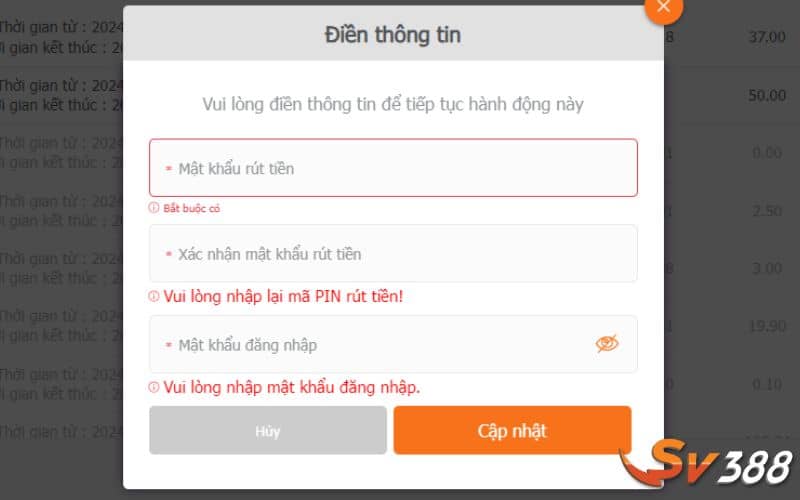 Tạo mật khẩu rút tiền trước khi giao dịch