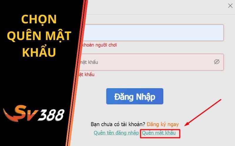 Bước 2 chọn quên mật khẩu ở dưới phần đăng nhập