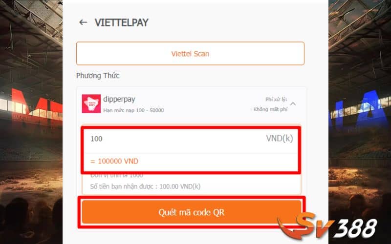 Nhập số tiền cần nạp và nhấn chọn quét mã code QR